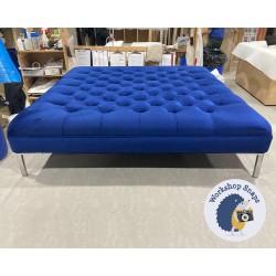 Glenmore Deep Buttoned Footstool with Border 122 x 122cm (48 x 48") Highland Plain Royal - Single Piped Trim - 6" Metal Legs 5392