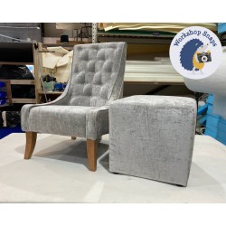 Dalby Cube Footstool 46 x 46cm (18 x 18") Crushed Velvet Cloud - Accompanied by a Penterry Chair 6562 Dalby Cube Footstool 46 x 46cm (18 x 18") Crushed Velvet Cloud - Accompanied by a Penterry Chair 6562