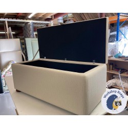 Sherwood Shallow Buttoned & Piped Lid Ottoman 119 x 53cm (47 x 21") Textured Weave Cream - 1.5ins Dark Bun Leg 231100 Sherwood Shallow Buttoned & Piped Lid Ottoman 119 x 53cm (47 x 21") Textured Weave Cream - 1.5ins Dark Bun Leg 231100