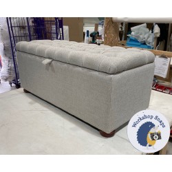 Dean Deep Buttoned Lid Storage Ottoman 119 x 53cm (47 x 21") Basket Weave Sky - 1.5in Bun Foot Mahogany 5069 Dean Deep Buttoned Lid Storage Ottoman 119 x 53cm (47 x 21") Basket Weave Sky - 1.5in Bun Foot Mahogany 5069