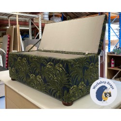 Dean Deep Buttoned Lid Storage Ottoman 119 x 53cm (47 x 21") COM Palmeral Chenille Midnight Green - 1.5ins Bun Foot Mahogany 9495 Dean Deep Buttoned Lid Storage Ottoman 119 x 53cm (47 x 21") COM Palmeral Chenille Midnight Green - 1.5ins Bun Foot Mahogany 9495