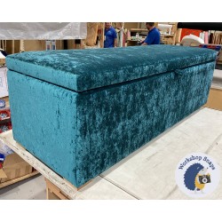 Brechfa Plain Lid Storage Ottoman 152 x 53cm (60 x 21") Crushed Velvet Teal - 1ins Light Square Foot