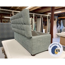 Dean Deep Buttoned Lid Storage Ottoman 152 x 53cm (60 x 21") COM Fermoie Plain Linen 037 - 1.5ins Bun Mahogany Foot 8836