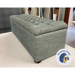 Dean Deep Buttoned Lid Storage Ottoman 152 x 53cm (60 x 21") COM Fermoie Plain Linen 037 - 1.5ins Bun Mahogany Foot 8836