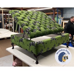 BESPOKE SIZE Savernake Deep Buttoned Lid Medium Depth Storage Footstool 91cm x 106cm (36ins x 42ins) COM Farlowe Dancing Zebra Green - 15.2cm Queen Anne Mahogany Leg 9273 BESPOKE SIZE Savernake Deep Buttoned Lid Medium Depth Storage Footstool 91cm x 106cm (36ins x 42ins) COM Farlowe Dancing Zebra Green - 15.2cm Queen Anne Mahogany Leg 9273