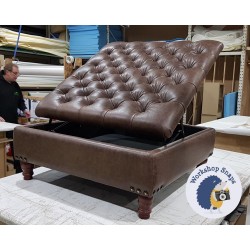 Savernake Deep Buttoned Lid Medium Depth Storage Footstool 91 x 91cm (36 x 36") Antique Matt Leather Dark Brown - Corner Vintage Studs - 5 Turned Legs Mahogany 4360 Savernake Deep Buttoned Lid Medium Depth Storage Footstool 91 x 91cm (36 x 36") Antique Matt Leather Dark Brown - Corner Vintage Studs - 5 Turned Legs Mahogany 4360