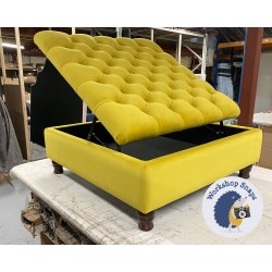 Savernake Deep Buttoned Lid Medium Depth Storage Footstool 91 x 91cm (36 x 36") Flat Velvet Buttercup - 4ins Turned Mahogany Leg Savernake Deep Buttoned Lid Medium Depth Storage Footstool 91 x 91cm (36 x 36") Flat Velvet Buttercup - 4ins Turned Mahogany Leg