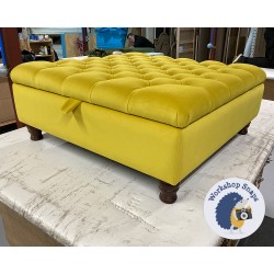 Savernake Deep Buttoned Lid Medium Depth Storage Footstool 91 x 91cm (36 x 36") Flat Velvet Buttercup - 4ins Turned Mahogany Leg Savernake Deep Buttoned Lid Medium Depth Storage Footstool 91 x 91cm (36 x 36") Flat Velvet Buttercup - 4ins Turned Mahogany Leg