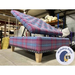 Savernake Deep Buttoned Lid Medium Depth Storage Footstool 91 x 91cm (36 x 36") Highland Check Aqua Aubergine - Full Vintage Studs - 5ins Tapered Natural Leg 5876 Savernake Deep Buttoned Lid Medium Depth Storage Footstool 91 x 91cm (36 x 36") Highland Check Aqua Aubergine - Full Vintage Studs - 5ins Tapered Natural Leg 5876