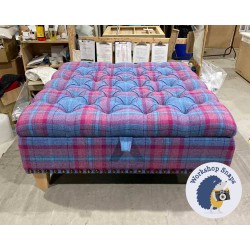 Savernake Deep Buttoned Lid Medium Depth Storage Footstool 91 x 91cm (36 x 36") Highland Check Aqua Aubergine - Full Vintage Studs - 5ins Tapered Natural Leg 5876 Savernake Deep Buttoned Lid Medium Depth Storage Footstool 91 x 91cm (36 x 36") Highland Check Aqua Aubergine - Full Vintage Studs - 5ins Tapered Natural Leg 5876