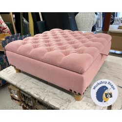 Savernake Deep Buttoned Lid Medium Depth Storage Footstool 91 x 91cm (36 x 36") Soft Weave Rose Pink - Corner Vintage Stud Trim - 4ins Turned Natural Leg 7444 Savernake Deep Buttoned Lid Medium Depth Storage Footstool 91 x 91cm (36 x 36") Soft Weave Rose Pink - Corner Vintage Stud Trim - 4ins Turned Natural Leg 7444