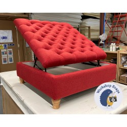 Savernake Deep Buttoned Lid Medium Depth Storage Footstool 91 x 91cm (36 x 36") Soft Weave Scarlet - 10.2cm Turned Leg Natural 9380 Savernake Deep Buttoned Lid Medium Depth Storage Footstool 91 x 91cm (36 x 36") Soft Weave Scarlet - 10.2cm Turned Leg Natural 9380