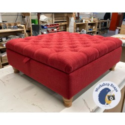 Savernake Deep Buttoned Lid Medium Depth Storage Footstool 91 x 91cm (36 x 36") Soft Weave Scarlet - 10.2cm Turned Leg Natural 9380 Savernake Deep Buttoned Lid Medium Depth Storage Footstool 91 x 91cm (36 x 36") Soft Weave Scarlet - 10.2cm Turned Leg Natural 9380