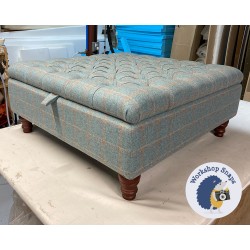 Savernake Deep Buttoned Lid Medium Depth Storage Footstool 91 x 91cm (36 x 36") Wool Check Powder - Piped Trim - 5ins Turned Mahogany Leg 8032 Savernake Deep Buttoned Lid Medium Depth Storage Footstool 91 x 91cm (36 x 36") Wool Check Powder - Piped Trim - 5ins Turned Mahogany Leg 8032