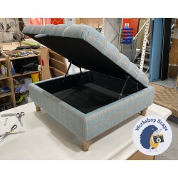 Savernake Deep Buttoned Lid Medium Depth Storage Footstool 91 x 91cm (36 x 36") Wool Check Powder - Piped Trim - 5ins Turned Mahogany Leg 8032 Savernake Deep Buttoned Lid Medium Depth Storage Footstool 91 x 91cm (36 x 36") Wool Check Powder - Piped Trim - 5ins Turned Mahogany Leg 8032