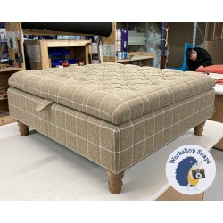 Savernake Deep Buttoned Lid Medium Depth Storage Footstool 91 x 91cm (36 x 36") Wool Check Yellow - 12.7cm Turned Oak Leg 9360 Savernake Deep Buttoned Lid Medium Depth Storage Footstool 91 x 91cm (36 x 36") Wool Check Yellow - 12.7cm Turned Oak Leg 9360