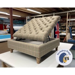 Savernake Deep Buttoned Lid Medium Depth Storage Footstool 91 x 91cm (36 x 36") Wool Check Yellow - 12.7cm Turned Oak Leg 9360 Savernake Deep Buttoned Lid Medium Depth Storage Footstool 91 x 91cm (36 x 36") Wool Check Yellow - 12.7cm Turned Oak Leg 9360