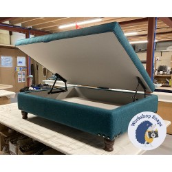 BESPOKE SIZE Heartwood Plain & Piped Lid Medium Depth Storage Footstool 122 x 91cm (48 x 36") Wool Plain Teal - Vintage Corner Studs - 4ins Turned Mahogany Leg 8854 BESPOKE SIZE Heartwood Plain & Piped Lid Medium Depth Storage Footstool 122 x 91cm (48 x 36") Wool Plain Teal - Vintage Corner Studs - 4ins Turned Mahogany Leg 8854