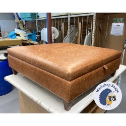 Heartwood Plain & Piped Lid Medium Depth Storage Footstool 122 x 122cm (48 x 48") Antique Matt Leather Bridle - 12.7cm Tapered Leg Oak 9573 Heartwood Plain & Piped Lid Medium Depth Storage Footstool 122 x 122cm (48 x 48") Antique Matt Leather Bridle - 12.7cm Tapered Leg Oak 9573