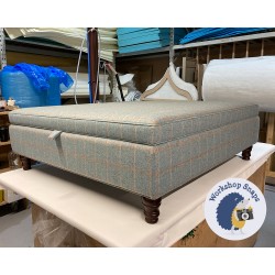 Heartwood Plain & Piped Lid Medium Depth Storage Footstool 122 x 122cm (48 x 48") Wool Check Powder - Single Piped Trim - 5ins Turned Mahogany Leg 8128 Heartwood Plain & Piped Lid Medium Depth Storage Footstool 122 x 122cm (48 x 48") Wool Check Powder - Single Piped Trim - 5ins Turned Mahogany Leg 8128