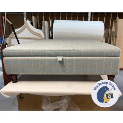 Heartwood Plain & Piped Lid Medium Depth Storage Footstool 122 x 122cm (48 x 48") Wool Check Powder - Single Piped Trim - 5ins Turned Mahogany Leg 8128 Heartwood Plain & Piped Lid Medium Depth Storage Footstool 122 x 122cm (48 x 48") Wool Check Powder - Single Piped Trim - 5ins Turned Mahogany Leg 8128