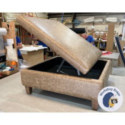 Heartwood Plain & Piped Lid Medium Depth Storage Footstool 91 x 91cm (36 x 36") Antique Matt Leather Bridle - Single Piped Trim - 5" Tapered Oak Leg 5331 Heartwood Plain & Piped Lid Medium Depth Storage Footstool 91 x 91cm (36 x 36") Antique Matt Leather Bridle - Single Piped Trim - 5" Tapered Oak Leg 5331