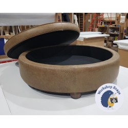 Winterfold Plain & Piped Lid Medium Depth Round Storage Footstool 102cm (40") Antique Matt Leather Walnut - Single Piped Trim - 2ins Bun Foot Oak 4467 Winterfold Plain & Piped Lid Medium Depth Round Storage Footstool 102cm (40") Antique Matt Leather Walnut - Single Piped Trim - 2ins Bun Foot Oak 4467