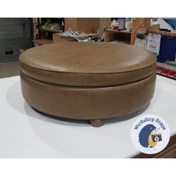 Winterfold Plain & Piped Lid Medium Depth Round Storage Footstool 102cm (40") Antique Matt Leather Walnut - Single Piped Trim - 2ins Bun Foot Oak 4467 Winterfold Plain & Piped Lid Medium Depth Round Storage Footstool 102cm (40") Antique Matt Leather Walnut - Single Piped Trim - 2ins Bun Foot Oak 4467