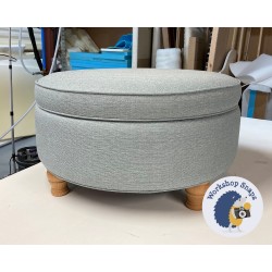 Winterfold Plain & Piped Lid Medium Depth Round Storage Footstool 76cm (30") Textured Weave Duck Egg - Single Piped Trim - 4ins Turned Natural Leg 8577
