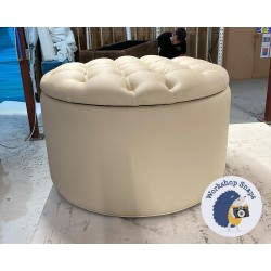 Selwood Deep Buttoned & Piped Lid Full Depth Round Storage Footstool 76cm (30") Faux Leather Cream - Single Piped Trim 7306 Selwood Deep Buttoned & Piped Lid Full Depth Round Storage Footstool 76cm (30") Faux Leather Cream - Single Piped Trim 7306