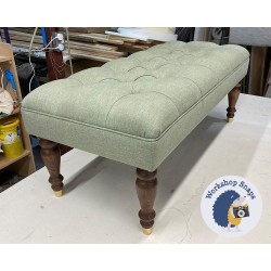 Glenmore Deep Buttoned Footstool with Border 102 x 46cm (40 x 18") House Cotton Forest - 25.7cm Turned Leg with Polished Brass Cups Walnut 9579