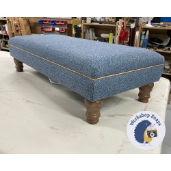Wentwood Plain Top Footstool with Border 102 x 46cm (40 x 18") COM Linwood Faroe Mineral - Contrast Border Piping in Samuel & Sons Flanders Collection Honey - 5ins Turned Oak Leg 8313 Wentwood Plain Top Footstool with Border 102 x 46cm (40 x 18") COM Linwood Faroe Mineral - Contrast Border Piping in Samuel & Sons Flanders Collection Honey - 5ins Turned Oak Leg 8313