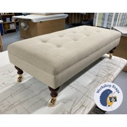 Fernworthy Shallow Buttoned Footstool with Border 102 x 46cm (40 x 18") Soft Weave Stone - 6ins Castor Mahogany Leg 9068 Fernworthy Shallow Buttoned Footstool with Border 102 x 46cm (40 x 18") Soft Weave Stone - 6ins Castor Mahogany Leg 9068