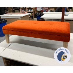 Fernworthy Shallow Buttoned Footstool with Border 122 x 53cm (48 x 21") COM Osborne & Little Facade Mandarin - 3x Shallow Buttons to Top - 22.9cm Tapered Leg Natural 9338 Fernworthy Shallow Buttoned Footstool with Border 122 x 53cm (48 x 21") COM Osborne & Little Facade Mandarin - 3x Shallow Buttons to Top - 22.9cm Tapered Leg Natural 9338