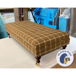 Fernworthy Shallow Buttoned Footstool with Border 122 x 53cm (48 x 21") Wool Check Camel - 6ins Castor Mahomgay Leg 6910 Fernworthy Shallow Buttoned Footstool with Border 122 x 53cm (48 x 21") Wool Check Camel - 6ins Castor Mahomgay Leg 6910