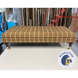 Fernworthy Shallow Buttoned Footstool with Border 122 x 53cm (48 x 21") Wool Check Camel - 6ins Castor Mahomgay Leg 6910 Fernworthy Shallow Buttoned Footstool with Border 122 x 53cm (48 x 21") Wool Check Camel - 6ins Castor Mahomgay Leg 6910