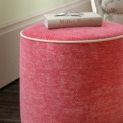 Florence Upholstered Top with Piping Drum Stool 38 x 33cm (15 x 13") in Eco Bobble Coral - Contrast Piped in House Cotton Vanilla - No Trim Florence Upholstered Top with Piping Drum Stool 38 x 33cm (15 x 13") in Eco Bobble Coral - Contrast Piped in House Cotton Vanilla - No Trim