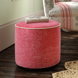 Florence Upholstered Top with Piping Drum Stool 38 x 33cm (15 x 13") in Eco Bobble Coral - Contrast Piped in House Cotton Vanilla - No Trim Florence Upholstered Top with Piping Drum Stool 38 x 33cm (15 x 13") in Eco Bobble Coral - Contrast Piped in House Cotton Vanilla - No Trim