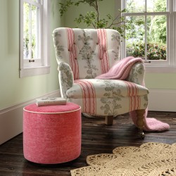 Florence Upholstered Top with Piping Drum Stool 38 x 33cm (15 x 13") in Eco Bobble Coral - Contrast Piped in House Cotton Vanilla - No Trim Florence Upholstered Top with Piping Drum Stool 38 x 33cm (15 x 13") in Eco Bobble Coral - Contrast Piped in House Cotton Vanilla - No Trim