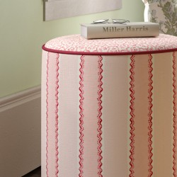 Florence Upholstered Top with Piping Drum Stool 38 x 46cm (15 x 18") in Custom Fabric: TOP Linwood Hopscotch Strawberry, PIPING Pure Cotton Cherry, BODY Linwood Croquet Rhubarb - No Trim Florence Upholstered Top with Piping Drum Stool 38 x 46cm (15 x 18") in Custom Fabric: TOP Linwood Hopscotch Strawberry, PIPING Pure Cotton Cherry, BODY Linwood Croquet Rhubarb - No Trim