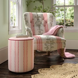 Florence Upholstered Top with Piping Drum Stool 38 x 46cm (15 x 18") in Custom Fabric: TOP Linwood Hopscotch Strawberry, PIPING Pure Cotton Cherry, BODY Linwood Croquet Rhubarb - No Trim Florence Upholstered Top with Piping Drum Stool 38 x 46cm (15 x 18") in Custom Fabric: TOP Linwood Hopscotch Strawberry, PIPING Pure Cotton Cherry, BODY Linwood Croquet Rhubarb - No Trim