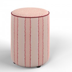 Florence Upholstered Top with Piping Drum Stool 38 x 46cm (15 x 18") in Custom Fabric: TOP Linwood Hopscotch Strawberry, PIPING Pure Cotton Cherry, BODY Linwood Croquet Rhubarb - No Trim Florence Upholstered Top with Piping Drum Stool 38 x 46cm (15 x 18") in Custom Fabric: TOP Linwood Hopscotch Strawberry, PIPING Pure Cotton Cherry, BODY Linwood Croquet Rhubarb - No Trim