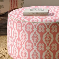Florence Upholstered Top with Piping Drum Stool 61 x 33cm (24 x 13") in Charlotte Gaisford Georgie Girl 2 Pink - Contrast Piped in House Cotton Vanilla - No Trim Florence Upholstered Top with Piping Drum Stool 61 x 33cm (24 x 13") in Charlotte Gaisford Georgie Girl 2 Pink - Contrast Piped in House Cotton Vanilla - No Trim
