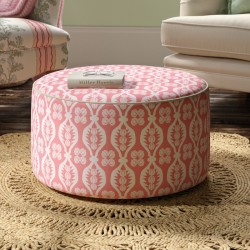 Florence Upholstered Top with Piping Drum Stool 61 x 33cm (24 x 13") in Charlotte Gaisford Georgie Girl 2 Pink - Contrast Piped in House Cotton Vanilla - No Trim Florence Upholstered Top with Piping Drum Stool 61 x 33cm (24 x 13") in Charlotte Gaisford Georgie Girl 2 Pink - Contrast Piped in House Cotton Vanilla - No Trim