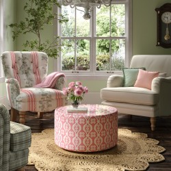 Galloway Glass Insert Drum Stool 61 x 33cm (24 x 13") in Charlotte Gaisford Georgie Girl 2 Pink - No Trim