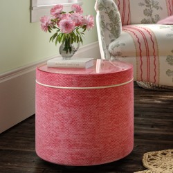 Gosford Glass Insert with Band & Piping Drum Stool 38 x 33cm (15 x 13") in Eco Bobble Coral - Contrast Piped in House Cotton Vanilla - No Trim Gosford Glass Insert with Band & Piping Drum Stool 38 x 33cm (15 x 13") in Eco Bobble Coral - Contrast Piped in House Cotton Vanilla - No Trim