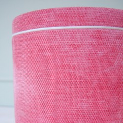 Gosford Glass Insert with Band & Piping Drum Stool 38 x 33cm (15 x 13") in Eco Bobble Coral - Contrast Piped in House Cotton Vanilla - No Trim Gosford Glass Insert with Band & Piping Drum Stool 38 x 33cm (15 x 13") in Eco Bobble Coral - Contrast Piped in House Cotton Vanilla - No Trim