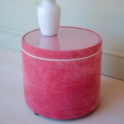 Gosford Glass Insert with Band & Piping Drum Stool 38 x 33cm (15 x 13") in Eco Bobble Coral - Contrast Piped in House Cotton Vanilla - No Trim Gosford Glass Insert with Band & Piping Drum Stool 38 x 33cm (15 x 13") in Eco Bobble Coral - Contrast Piped in House Cotton Vanilla - No Trim