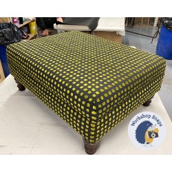 Wentwood Plain Top Footstool with Border 81 x 61cm (32 x 24") in COM Harlequini Polka Charcoal Linen - Pad Height Increase by 6cm - Contrast Piped in JBrown Harbour Midnight - Border at 12cm - No Trimi - 12.7cm Turned Leg Mahogany 9551 Wentwood Plain Top Footstool with Border 81 x 61cm (32 x 24") in COM Harlequini Polka Charcoal Linen - Pad Height Increase by 6cm - Contrast Piped in JBrown Harbour Midnight - Border at 12cm - No Trimi - 12.7cm Turned Leg Mahogany 9551