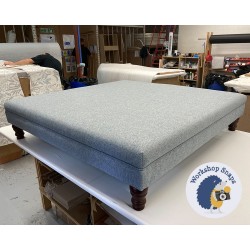 Wentwood Plain Top Footstool with Border 122 x 122cm (48 x 48") in COM Neptune Elliot Wool Soft Teal - 12.7cm Turned Leg Mahogany 9628 Wentwood Plain Top Footstool with Border 122 x 122cm (48 x 48") in COM Neptune Elliot Wool Soft Teal - 12.7cm Turned Leg Mahogany 9628